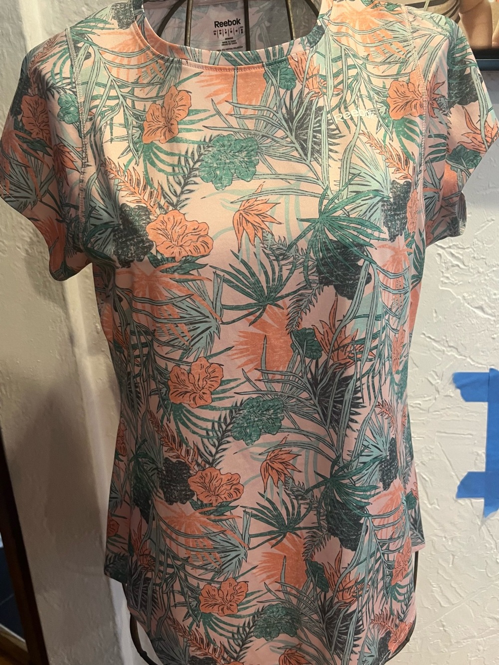 Reebok Women's Peach & Teal Tropical Short Sleeve Tee
